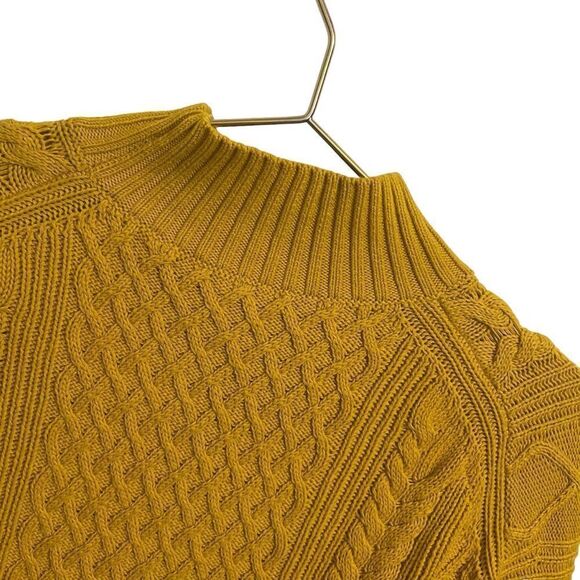 J. Crew Mustard Yellow Cotton Mock Neck Cable Knit Sweater NWOT XS - Picture 6 of 8